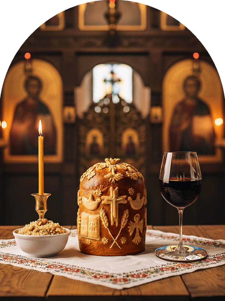 Slavska trpeza, slavski kolac zito vino i sveca. Poklon za slavu podmetac za case